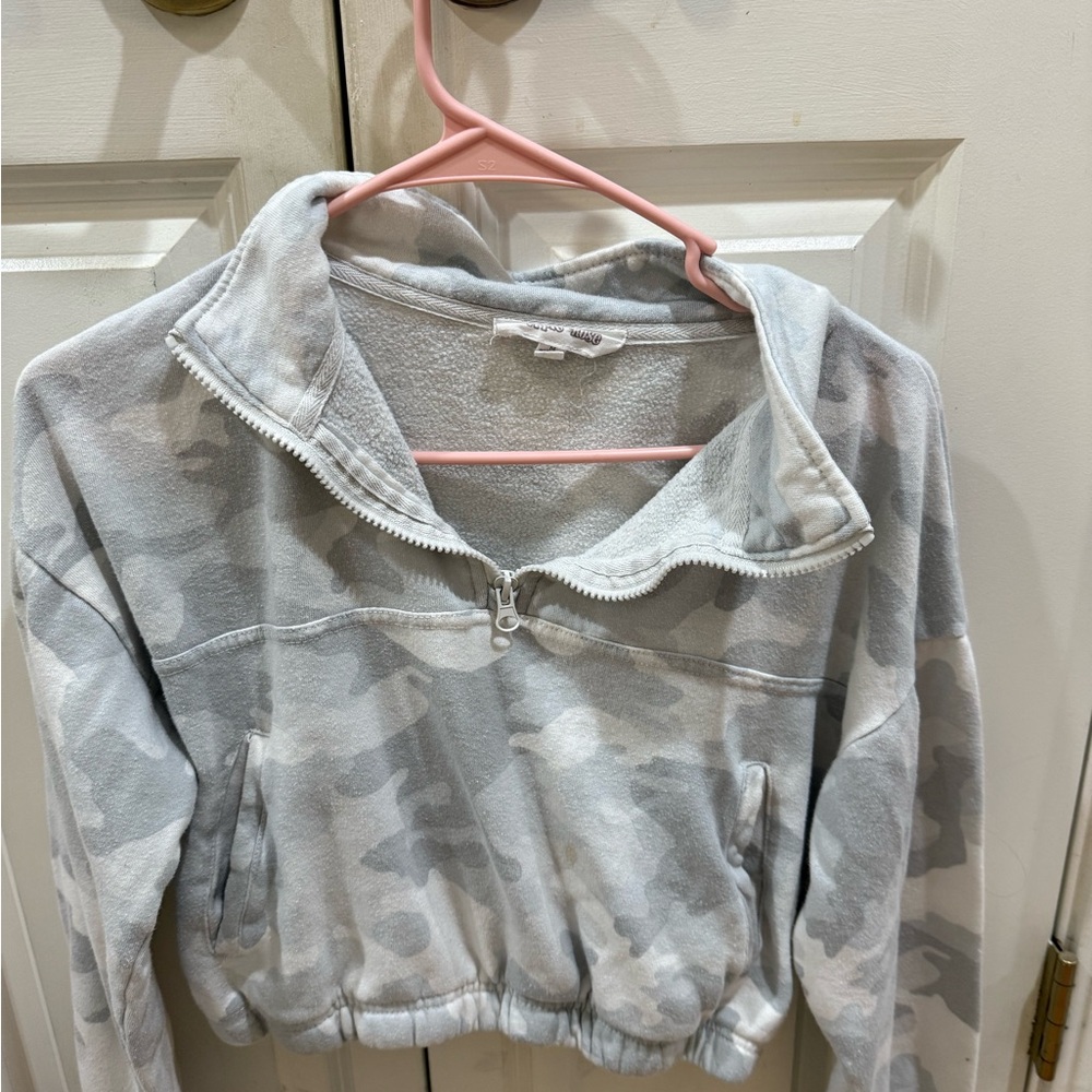 Gray Camouflage Women's Quarter-Zip Sweatshirt